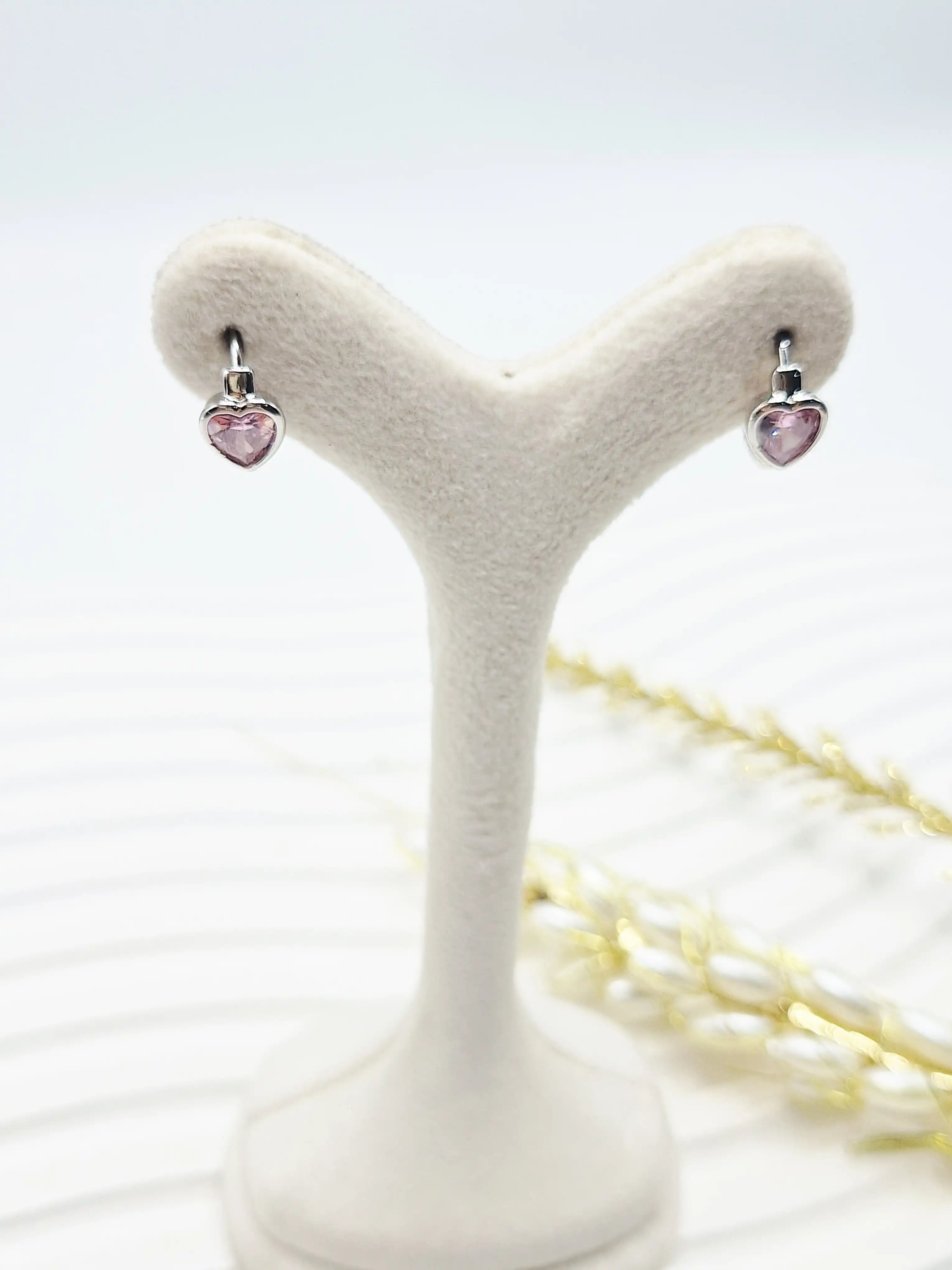 گوشواره قفلی رنگ قلب صورتی جواهری استیل